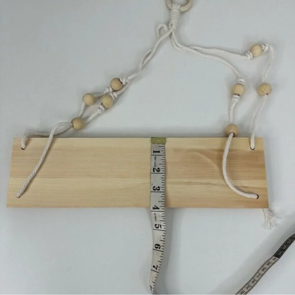 Lot of 2 Macrame Hanging Shelves Natural Wood Boho Floating Wall Decor‎